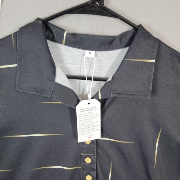 Made With Love Polo 1/4 button up Long Sleeve Black Shirt Size S - Picture 8 of 12